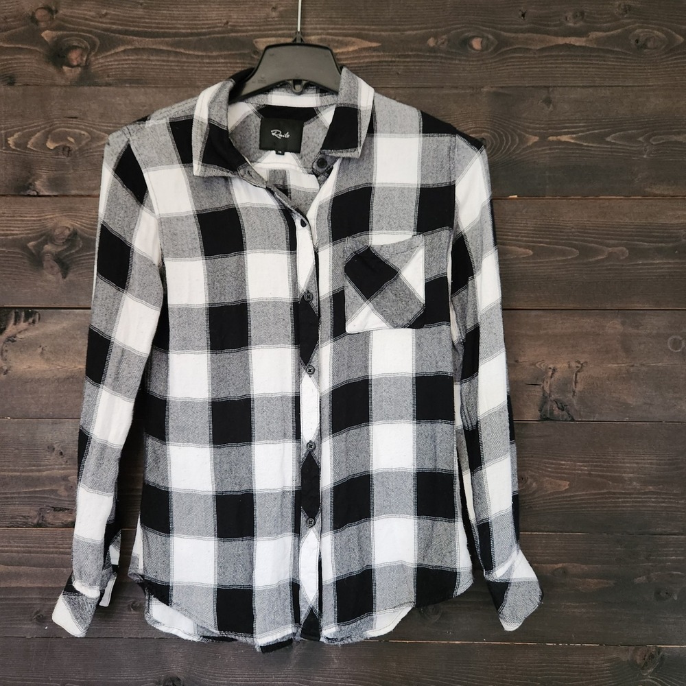 Rails Hunter Ebony Ivory Buffalo Check Plaid Rayon Button Down Shirt XS
